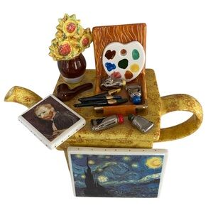 Tony Carter Van Gogh Starry Night Teapot English Pottery Artist Collectible Gift